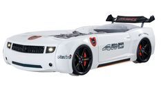Lit voiture de course blanche avec phares Fusion 90x190 cm