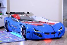 Lit voiture de course turbo V2 bleu 90x190 cm