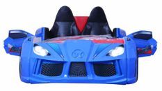 Lit voiture de sport bleu à Led avec effets sonores Competition 90x190 cm
