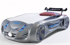 Lit voiture enfant futuriste grise à Led avec effets sonores 90x190 cm