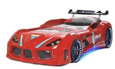 Lit voiture TURBO V8 avec LED et bruitages – 90 x 190 cm