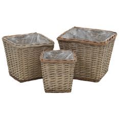 Jardinières 3 pcs Osier avec doublure en PE 3