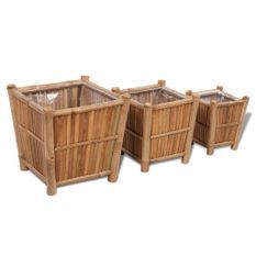 Jardinières en bambou avec doublure en nylon 3 pcs