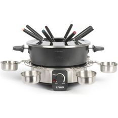 LIVOO DOC264 Appareil a fondue électrique 1000W - 1,8L - 8 fourchettes a fondue et collerette incluses - Thermostat ajustable - Inox