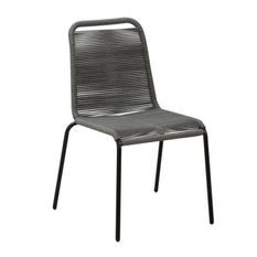 Lot de 2 chaises a manger de jardin - Métal avec tissage simple en corde, empilable -Couleur : Epoxy noir - cordes grises