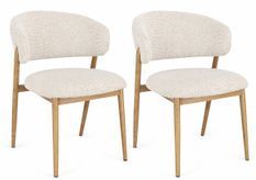 Lot de 2 chaises CASSANDRA – Tissu naturel & pieds acier effet bois