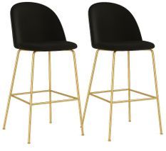 Lot de 2 chaises de bar en velours et pieds métal doré PINOZ – Hauteur d'assise 77 cm
