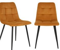 Lot de 2 chaises de salle à manger MODA – Velours capitonné et pieds en acier noir