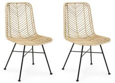 Lot de 2 chaises en acier avec assise tressée en Kubu – Style Naturel et Industriel