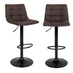 Lot de 2 chaises hautes de bar MODA – Tissu microfibre capitonné et pieds en acier noir