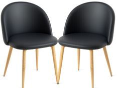 Lot de 2 chaises Kazon - Simili cuir élégant et pieds métal effet bois clair