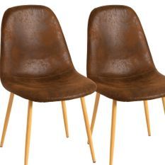 Lot de 2 chaises KELA – Simili cuir vintage & pieds en acier effet bois naturel