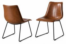 Lot de 2 chaises KINTAL en cuir écologique marron vieilli et pieds métal noir – Design industriel italien