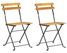 Lot de 2 chaises pliables en bois d’acacia et acier noir VILAK – Intérieur et extérieur