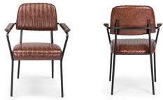 Lot de 2 chaises vintage KAZY avec accoudoirs – Esprit années 50, bois de frêne & simili cuir premium