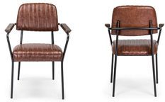 Lot de 2 chaises vintage KAZY avec accoudoirs – Esprit années 50, bois de frêne & simili cuir premium