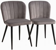 Lot de 2 chaises ZOLA – Velours matelassé à rayures & pieds acier noir