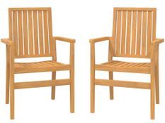 Lot de 2 fauteuils de jardin empilables en teck massif PACCA