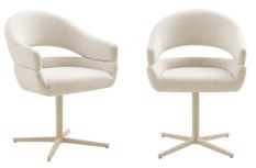 Lot de 2 fauteuils de salle à manger DOLY – Tissu beige pivotant & pied en acier beige