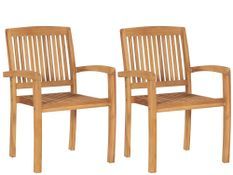 Lot de 2 fauteuils empilables de jardin en bois de teck LOOBA