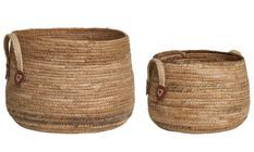 Lot de 2 paniers de rangement AOSTA – Jute naturel avec poignées en cuir