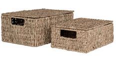 Lot de 2 paniers de rangement avec couvercle VENOSO – Herbe marine naturelle