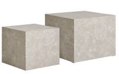 Lot de 2 tables basses carrées PRAGUE – Effet marbre beige