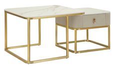 Lot de 2 tables basses effet marbre avec structure dorée Gala