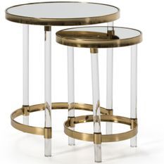 Lot de 2 tables d’appoint miroir et acrylique KOLY – Transparent & Doré