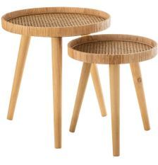 Lot de 2 tables d'appoint rondes en rotin clair Dano - Trépied élégant