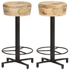 Lot de 2 tabourets de bar en bois de manguier - Assise 66 cm