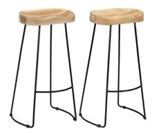 Lot de 2 tabourets en bois massif et métal BORD - Assise 62 cm
