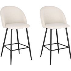 Lot de 2 tabourets HELENA – Tissu chiné & pieds métal noir
