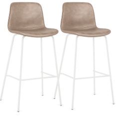 Lot de 2 tabourets Kyra en polypropylène beige avec pieds en acier blanc - Design contemporain