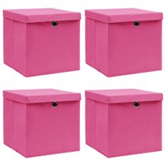 Lot de 4 boîtes de rangement pliables avec couvercles KLARY – Tissu Intissé