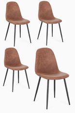Lot de 4 chaises BORELA – Tissu effet vieilli & pieds en acier noir