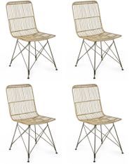 Lot de 4 chaises en acier et fibre naturelle – Pour intérieur et extérieur