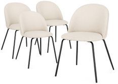 Lot de 4 chaises TANYA tissu bouclé & pieds métal noir