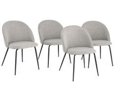 Lot de 4 chaises TANYA – Tissu chiné & pieds métal noir