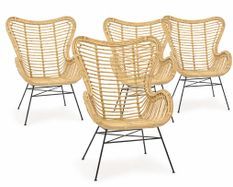 Lot de 4 fauteuils en rotin KASSI – Rotin & pieds en acier noir