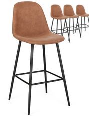 Lot de 4 tabourets BORELA – Tissu effet vieilli & pieds en acier noir