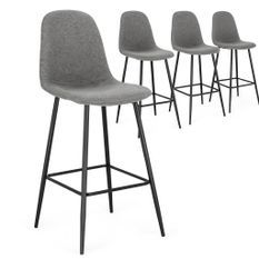 Lot de 4 tabourets BORELA – Tissu & pieds en acier noir