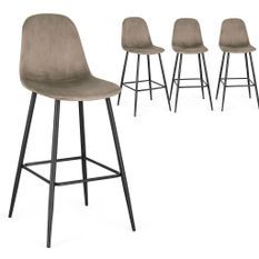 Lot de 4 tabourets BORELA – Velours & pieds en acier noir