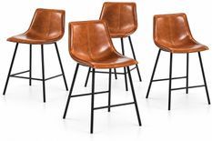 Lot de 4 tabourets de bar KINGA en cuir écologique marron vieilli – 4 pieds en métal noir
