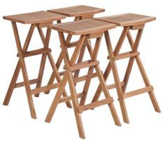 Lot de 4 tabourets de jardin pliable en bois de teck KETIA - Hauteur d'assise 75 cm