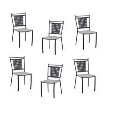 Lot de 6 chaises a manger de jardin - Style zellige - Acier thermolaqué + Textilene - 50 x 59 x 91 cm