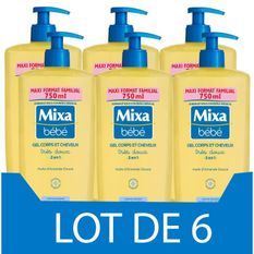 [Lot de 6] MIXA BEBE Gel tres doux 2-en-1 corps et cheveux - 750 ml