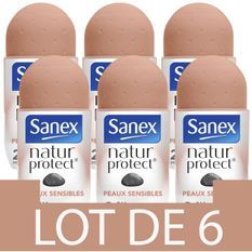 [Lot de 6] SANEX Déodorants Natur Protect peaux sensibles Pierre d'alun bille - 50 ml
