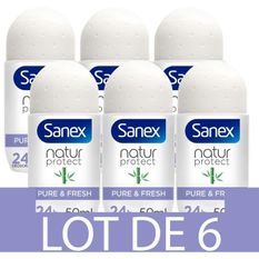 [Lot de 6] SANEX Déodorants naturel Natur Protect Pure & Fresh Bambou bille - 50 ml