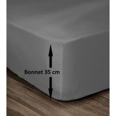 LOVELY HOME Drap Housse 100% Coton 160x200cm - Bonnet 35cm - Gris foncé